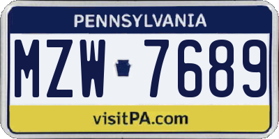 PA license plate MZW7689