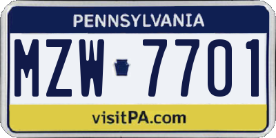 PA license plate MZW7701