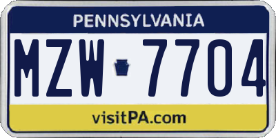 PA license plate MZW7704