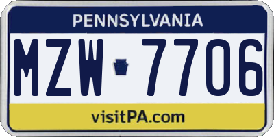 PA license plate MZW7706