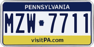 PA license plate MZW7711