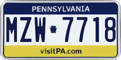 PA license plate MZW7718