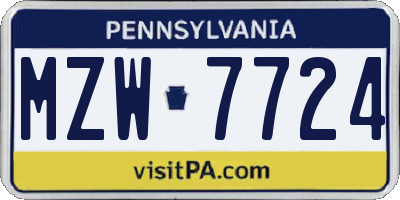 PA license plate MZW7724