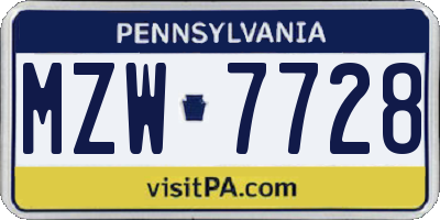 PA license plate MZW7728
