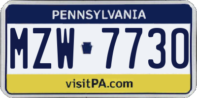 PA license plate MZW7730
