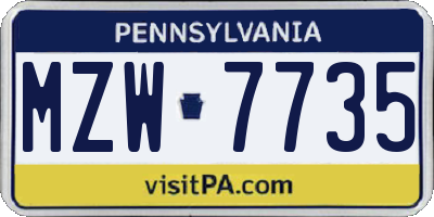 PA license plate MZW7735