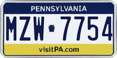 PA license plate MZW7754