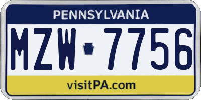 PA license plate MZW7756