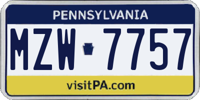 PA license plate MZW7757