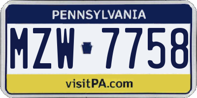 PA license plate MZW7758