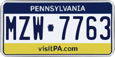 PA license plate MZW7763