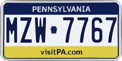 PA license plate MZW7767