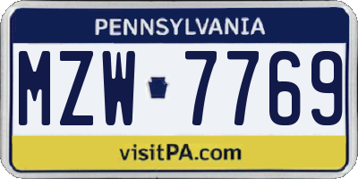 PA license plate MZW7769