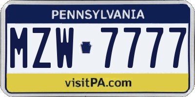 PA license plate MZW7777
