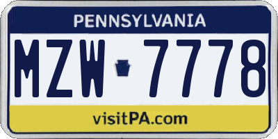 PA license plate MZW7778