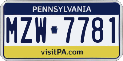 PA license plate MZW7781
