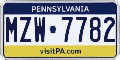 PA license plate MZW7782