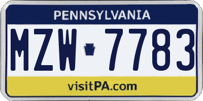 PA license plate MZW7783