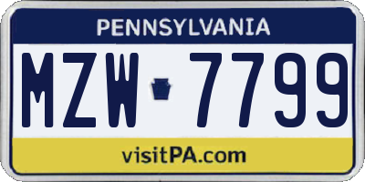 PA license plate MZW7799