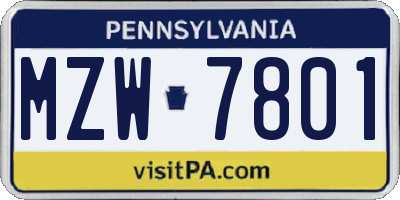 PA license plate MZW7801