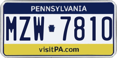 PA license plate MZW7810