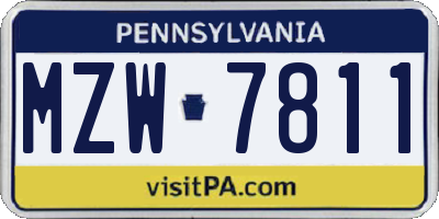PA license plate MZW7811