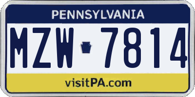PA license plate MZW7814