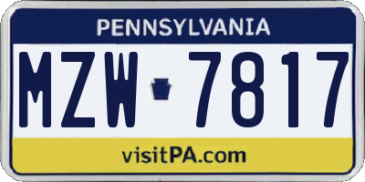 PA license plate MZW7817