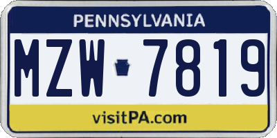 PA license plate MZW7819