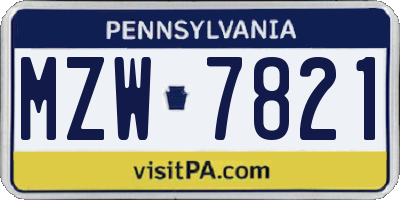 PA license plate MZW7821