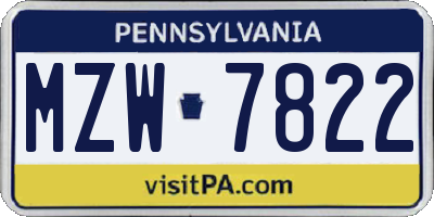 PA license plate MZW7822