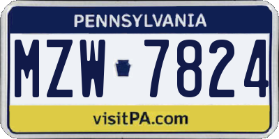 PA license plate MZW7824