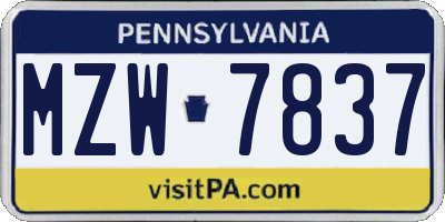PA license plate MZW7837
