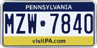 PA license plate MZW7840