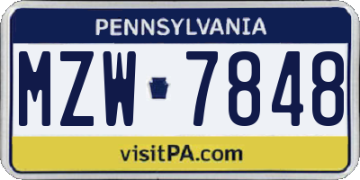 PA license plate MZW7848