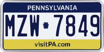 PA license plate MZW7849