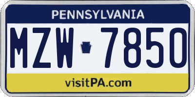 PA license plate MZW7850