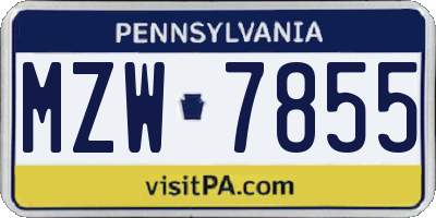 PA license plate MZW7855