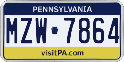 PA license plate MZW7864