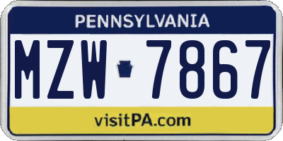 PA license plate MZW7867