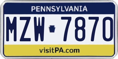 PA license plate MZW7870
