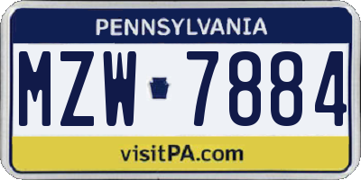 PA license plate MZW7884
