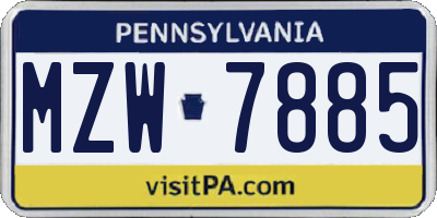 PA license plate MZW7885