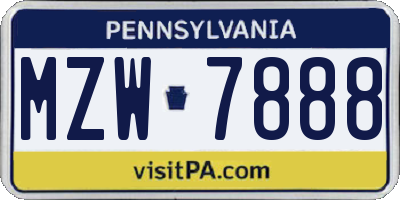 PA license plate MZW7888