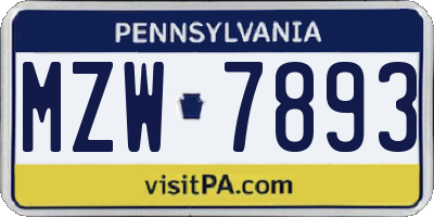 PA license plate MZW7893