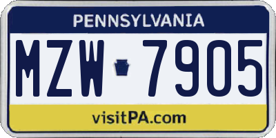 PA license plate MZW7905