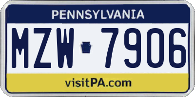 PA license plate MZW7906