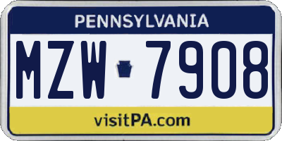 PA license plate MZW7908