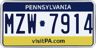 PA license plate MZW7914