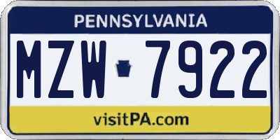 PA license plate MZW7922